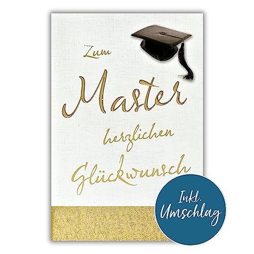bsb Karte zum Master Abschluss - Bestandene Prüfung Karte mit Master-Hut Motiv - Geschenke zum Masterabschluss mit Umschlag - Glückwunschkarte - Geschenk zum Zeugnis in 11,5 x 17,0 cm von bsb