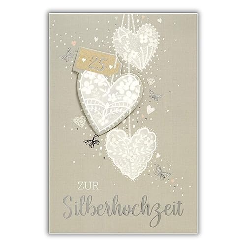 bsb Karte zur Silberhochzeit - liebevolles Geschenk zur Silberhochzeit mit Herzen-Motiv - Glückwunsch-Karte Silberhochzeit mit Umschlag - silberner Hochzeitstag Geschenk in 11,5 x 17,0 cm von bsb