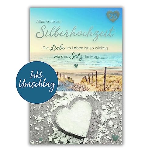 bsb Karte zur Silberhochzeit - liebevolles Geschenk zur Silberhochzeit mit Meer-Motiv - Glückwunsch-Karte mit Umschlag - silberner Hochzeitstag Geschenk in 11,5 x 17,0 cm bsb Karte zur Silberhochzeit - liebevolles Geschenk zur Silberhochzeit mit Meer-Motiv - Glückwunsch-Karte mit Umschlag - silberner Hochzeitstag Geschenk in 11,5 x 17,0 cm von bsb