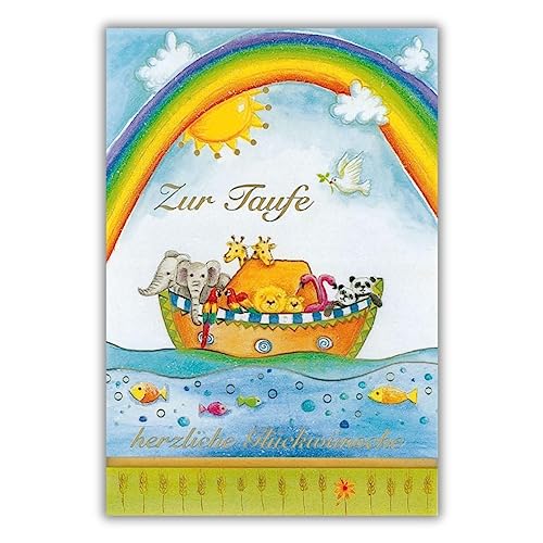 bsb Karte zur Taufe - Taufgeschenk Junge & Mädchen mit Arche Noah Motiv - Glückwunsch - Karte mit Umschlag - liebevolles Geldgeschenk - Geschenk Taufe in 11,5 x 17,0 cm von bsb