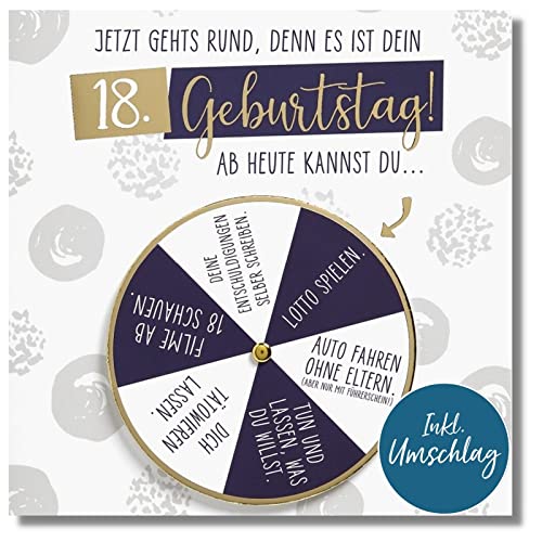 bsb - Lustige Geburtstagskarte 15 x 15 cm - Karte zum 18. Geburtstag mit Drehscheibe - Glückwunschkarten mit Umschlag - Geburtstagskarte Frauen/Männer - Moving Cards von bsb