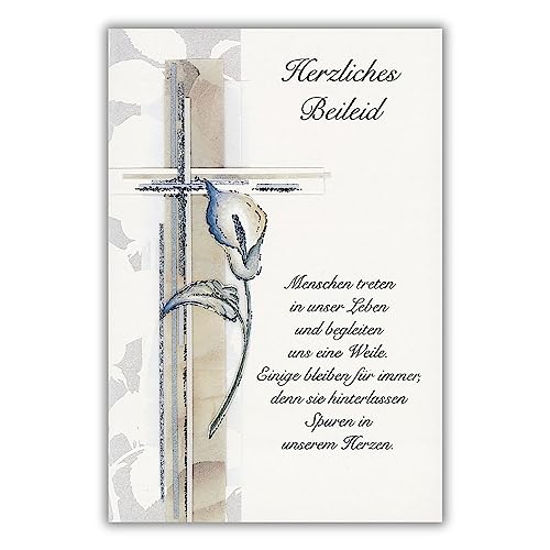 bsb Trauerkarte zur Beerdigung - liebevolle Beileidskarten mit Umschlag - Trauerkarte hochwertig mit Calla mit Kreuz - Herzliches Beileid Karte Trauer - Kondolenzkarte in 11,5 x 17,0 cm von bsb