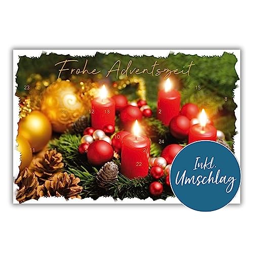 bsb Weihnachtskarte mit Umschlag - Adventskarten mit Türchen - Adventskalender Postkarte mit Adventskranz-Motiv - Karte Adventskalender - Weihnachten-Karte in 11,5 x 17,0 cm von bsb
