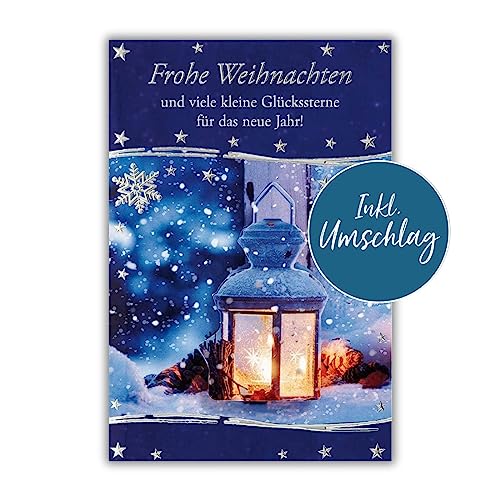 bsb Weihnachtskarte mit Umschlag - Liebevolle Weihnachtspostkarte mit Laternen-Motiv - Grußkarte für Weihnachten - Merry Christmas Card - Weihnachten-Karte in 11,5 x 17,0 cm von bsb