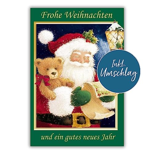 bsb Weihnachtskarte mit Umschlag - Liebevolle Weihnachtspostkarte mit Weihnachtmann mit Bärchen - Grußkarte für Weihnachten - Merry Christmas Card - Weihnachten-Karte in 11,5 x 17,0 cm von bsb
