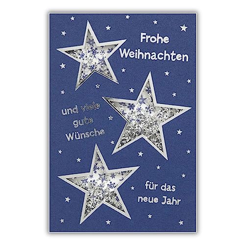 bsb Weihnachtskarte mit Umschlag & Shake-Effekt - Weihnachtspostkarte mit Stern-Motiv - Grußkarte für Weihnachten - Merry Christmas Card - Weihnachten-Karte in 11,5 x 17,0 cm von bsb