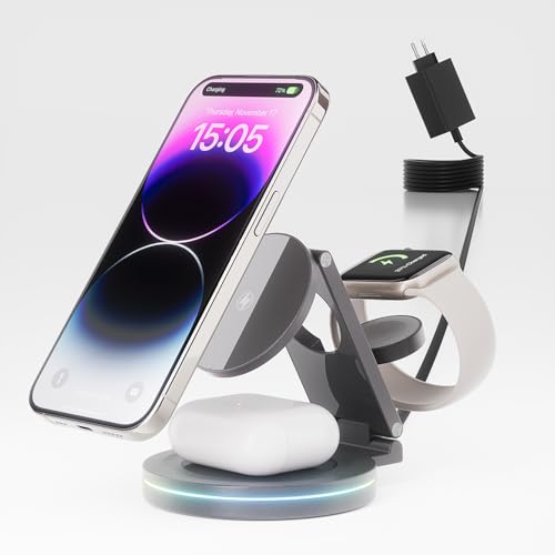 bseah 3 in 1 Wireless Charging Station with 20W Fast Charging, 360° Rotation, LED Light Charger for iPhone, iWatch, Airpods Wireless iPhone Charger for Maximum Convenience bseah 3 in 1 Wireless Charging Station with 20W Fast Charging, 360° Rotation, LED Light Charger for iPhone, iWatch, Airpods Wireless iPhone Charger for Maximum Convenience von bseah