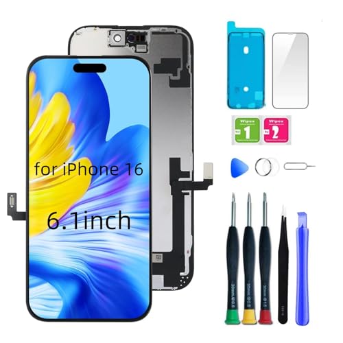 bstdianzi LCD-Display für iPhone 16, 15,4 cm (6,1 Zoll), Touchscreen-Digitalisierer, Ersatz 120 Hz, A3081, A3286, A3287, A3288, 3D-Touch-Rahmen, Montage mit gratis gehärtetem Glas von bstdianzi