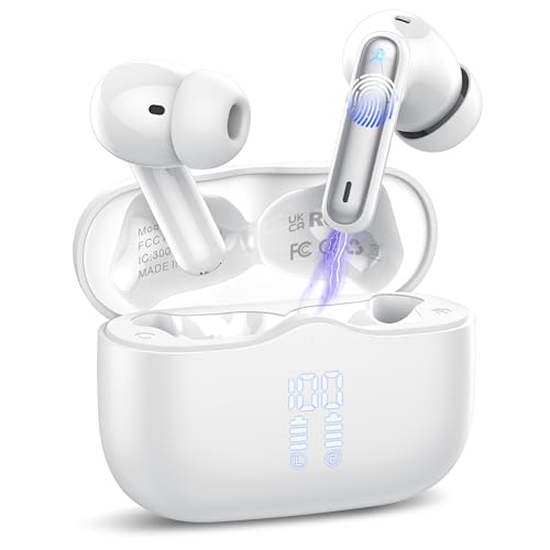 Bluetooth Kopfhörer, Kopfhörer Kabellos Bluetooth 5.4 In Ear Kopfhörer mit 4 Mikrofon HiFi Stereo, ENC Noise Cancelling Kabellose Kopfhörer 40Std Tiefer Bass, IP7 Wasserdicht Ohrhörer, Elfenbeinweiß von buwy