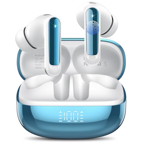 Bluetooth Kopfhörer, Kopfhörer Kabellos Bluetooth 5.4 In Ear Ohrhörer mit 4 ENC Noise Cancelling Mic, Kabellose Kopfhörer Tiefer HiFi Stereo Bass 48 Std, IP7 Wasserdicht Earbuds LED Anzeige, Hellblau von buwy