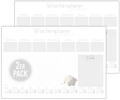 byNia® Schreibtischunterlage Papier A3, Schreibtischunterlage mit Kalender 2025, Schreibtischunterlage Block, Schreibunterlage aus Papier. (Doppelpack) von by Nia