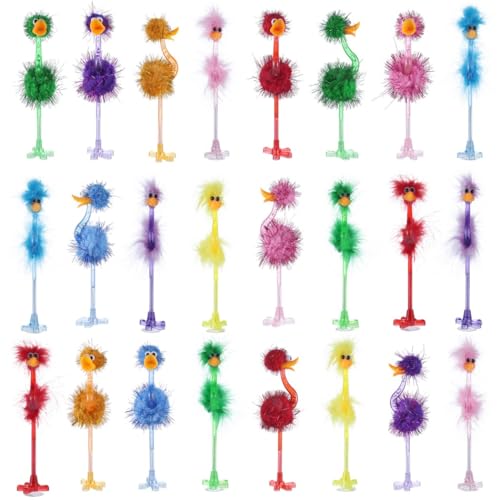 24-teiliges Flamingo-Stifte-Set, gefiederte Kunststoff-Kugelschreiber mit Plüsch-Flamingo-Design, perfekt für Geschenke von byepica