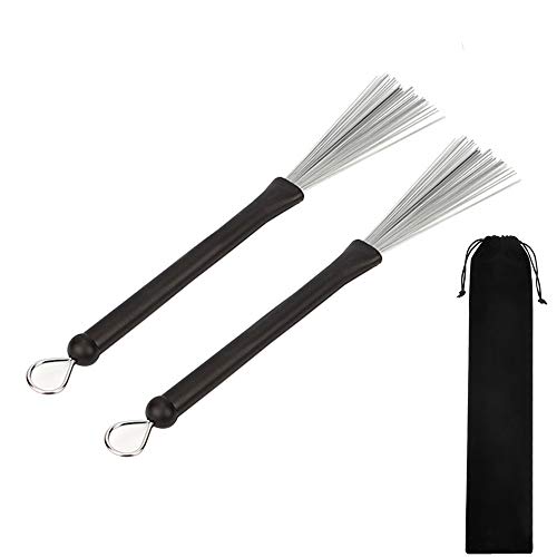 Drum Brushes,Drum Sticks Brush Retractable Wire Percussion Brushes with Comfortable Rubber Handles and Storage Bag for Jazz Folk Music 1 Pair von byou