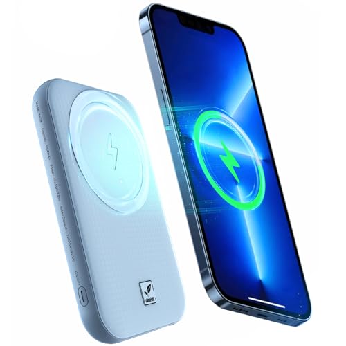 Magnetic Powerbank 5100mAh, Mini Magnetische Wireless Power Bank mit LED Display, Klein Aber Leistungsstark PD 22.5W (USB C Input&Output), Kompatibel mit 15/14/13/12 Pro/Mini/Plus/Pro Max(Blau) von cDraFixit