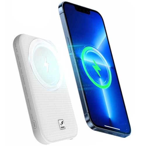 Powerbank 5100mAh, Mini Magnetische Wireless Power Bank mit LED Display, Klein Aber Leistungsstark PD 22.5W (USB C Input&Output), Kompatibel mit 15/14/13/12 Pro/Mini/Plus/Pro Max(Weiß) von cDraFixit