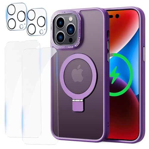 cDraFixit 5-in-1-Set für iPhone 14 Pro Handyhülle mit Ständer für iPhone 14 Pro Case Rundumschutz Schutzhülle Purple[1 Handyhülle+2 Bildschrimschutz+2 Kameraschutz] von cDraFixit