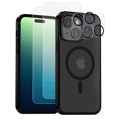 cDraFixit iPhone 14 Plus Hülle Magnetische Matte Militärqualität Stoßfeste Schutzhülle schwarz mit 2 Stück Bildschirmschutz+2 Stück Kameraschutz von cDraFixit