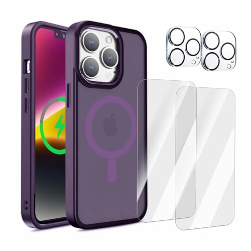 cDraFixit iPhone 14 Pro Hülle Magnetische Matte Militärqualität Stoßfeste Schutzhülle lila mit 2 Stück Bildschirmschutz+2 Stück Kameraschutz von cDraFixit
