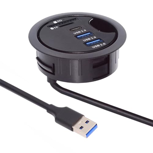 Cablecc 2 Port USB 3.0 Hub Mit SD/TF Kartenleser, USB-C Splitter, 60 mm Schreibtischtülle Dockstation für Desktop-PC von cablecc