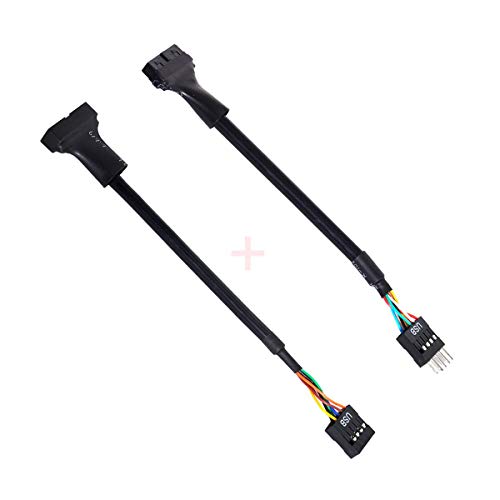 Cablecc 2 x USB 2.0 9-polig auf USB 3.0 20-polige Gehäuse-Header Buchse, umkehrbar für Motherboard von cablecc