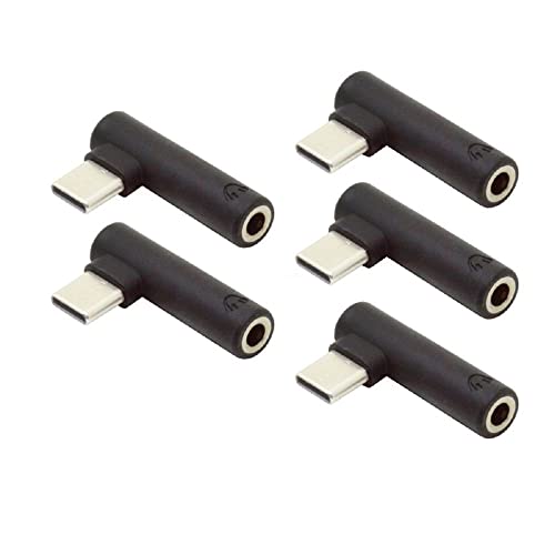 Cablecc 5 Stück/Set Typ-C auf 90 Grad abgewinkelter 3,5 mm Kopfhörer-Adapter Typ USB-C 3.1 Stecker auf AUX-Audio-Buchse von cablecc