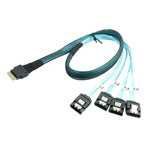 Cablecc Slimline SAS 4.0 SFF-8654 4i 38-Pin-Host-zu-4-SATA-7-Pin-Ziel-Festplatten-Fanout-Raid-Kabel 50 cm von cablecc