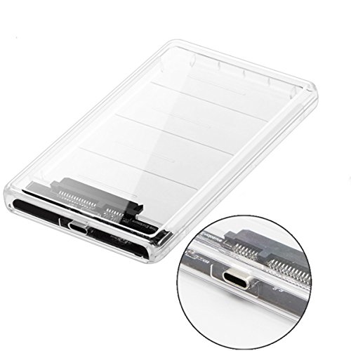 Cablecc USB-C Typ-C auf 2,5 Zoll SATA SSD HDD externes Gehäuse transparent für Laptop & PC von cablecc