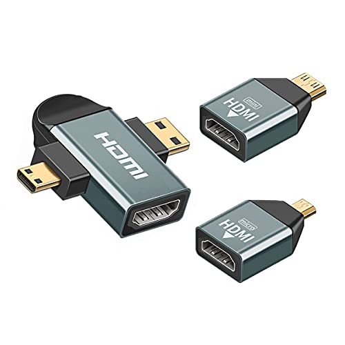 cablecc 3 Stück/Set Micro & Mini HDMI auf HDMI-kompatible 1.4 Buchse 2-in-1 Combo Adapter 4K @ 60Hz von cablecc