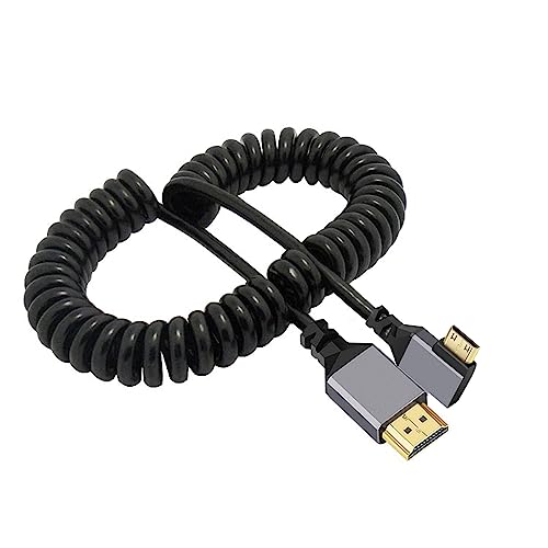cablecc 4K 60 Hz Mini HDMI 1.4 Stecker auf Stecker HDMI Stretch-Spiralkabel 90 Grad rechtwinklig für HDTV-Monitor, Computer, Laptop von cablecc