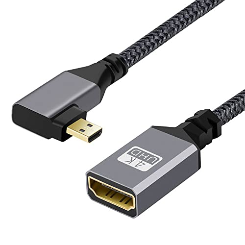 cablecc 4K Typ-D 90 Grad links abgewinkelt Micro HDMI 1.4 Stecker auf HDMI Buchse Verlängerungskabel für DV MP4 Kamera DC Laptop von cablecc
