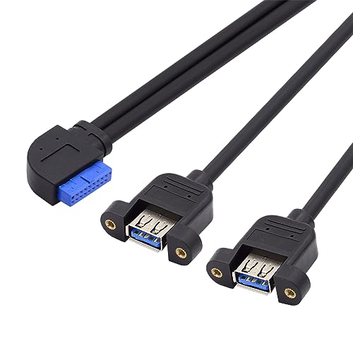 cablecc 5 Gbit/s 19/20-Pin-Motherboard-Header auf USB 3.0, Dual-Ports, weiblich, Schraubmontage, Verlängerungskabel, 90 Grad rechtwinklig von cablecc