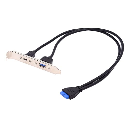 cablecc 5 Gbit/s 19/20-poliges USB 3.0 Motherboard auf Dual Ports USB 3.0 & USB-C Typ-C Buchse PCI-E Rückwandkabel 50 cm von cablecc