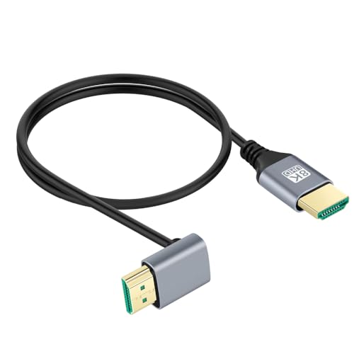 cablecc Ultradünnes HDTV HDMI 2.1 Stecker auf Stecker Kabel 8K 4K Hyper Super Flexibel Slim Cord 90 Grad nach oben abgewinkelt Typ-A für Computer HDTV 50 cm von cablecc