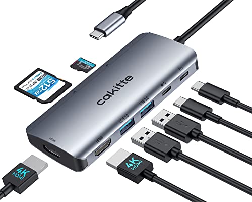 USB C Docking Station Dual HDMI, Cakitte USBC Hub 8 in 1, Laptop DockingStation mit 2 HDMI 4K@60Hz,PD 100W, Data Transfer 10Gbps, SD/TF Kartenleser, für MacBook,Dell,HP,Lenovo, usw von cakitte