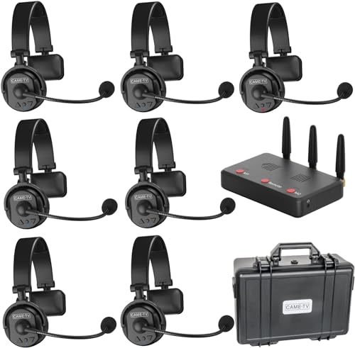 Came-TV 7er-Pack kabelloses Waero-Intercom-Headset, Vollduplex-Intercom-Kommunikationssystem, Entfernung bis zu 1200 Fuß, mit Mikrofon-ENR-Geräuschunterdrückung und Stummschaltungsfunktion Came-TV 7er-Pack kabelloses Waero-Intercom-Headset, Vollduplex-Intercom-Kommunikationssystem, Entfernung bis zu 1200 Fuß, mit Mikrofon-ENR-Geräuschunterdrückung und Stummschaltungsfunktion von cametv