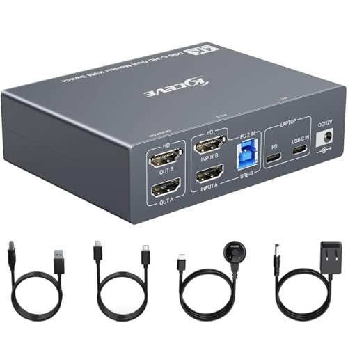 Camgeet KVM Switch 2 PC 2 Monitore USB C, Docking Station KVM Switch Dual Monitor HDMI 4K@60Hz für Laptop & Desktop, USB-C MST Port, 80W PD Aufladung für Laptop, mit 4 USB3.0 Ports, usb kabel von camgeet