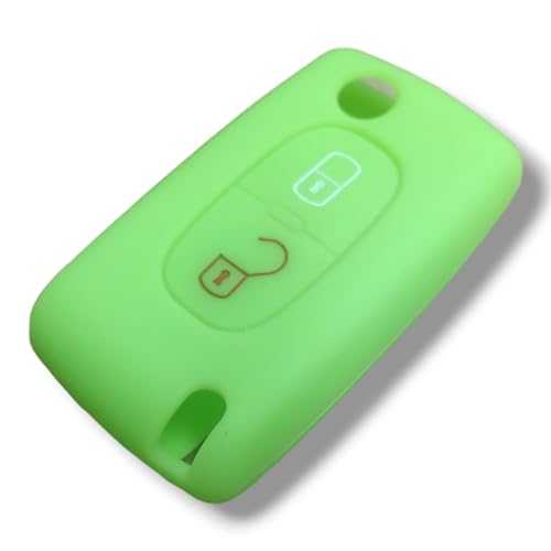 Schlüsselhülle kompatibel mit Citroen C2 C3 C4 C5 Nemo Peugeot 207 208 307 308 407 408 Silikon Gummi 2 Tasten Schlüsselanhänger weiche Schutzhülle Autoschlüssel (grün) von car passion