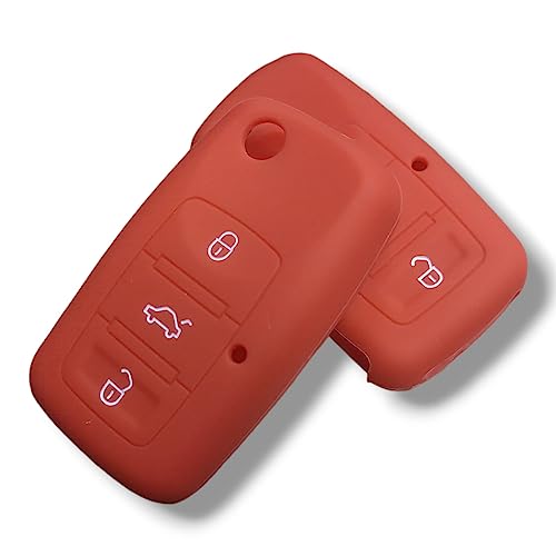 Schutzhülle für Schlüssel, kompatibel mit VW Golf Passat Polo, kompatibel mit Seat Ibiza Leon Skoda, Silikon, Gummi, 3 Tasten, Schlüsselanhänger, weiche Schutzhülle für Auto-Fernbedienung (Rot) Schutzhülle für Schlüssel, kompatibel mit VW Golf Passat Polo, kompatibel mit Seat Ibiza Leon Skoda, Silikon, Gummi, 3 Tasten, Schlüsselanhänger, weiche Schutzhülle für Auto-Fernbedienung (Rot) von car passion