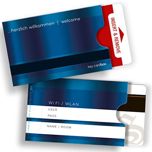 50 keycard Kartenhüllen - Hüllen für keycards im Scheckkartenformat/für Hotellerie - Design"welcome - blau" von cardbox