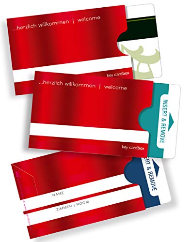 50 keycard Kartenhüllen - Hüllen für keycards im Scheckkartenformat/für Hotellerie - Design"welcome - rot" von cardbox