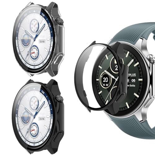 carinacoco 2 Stück PC-Hülle, kompatibel mit OnePlus Watch 2/Oppo Watch X, mit Displayschutzfolie aus gehärtetem Glas, vollständige Abdeckung, hartes Polycarbonat, stoßfest, Schwarz + Transparent carinacoco 2 Stück PC-Hülle, kompatibel mit OnePlus Watch 2/Oppo Watch X, mit Displayschutzfolie aus gehärtetem Glas, vollständige Abdeckung, hartes Polycarbonat, stoßfest, Schwarz + Transparent von carinacoco
