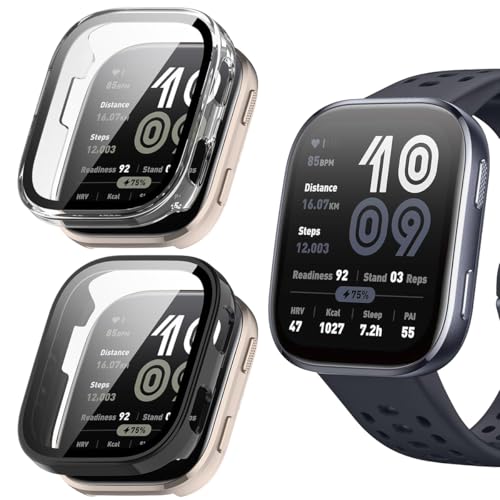 carinacoco 2 Stück PC-Hülle kompatibel mit Amazfit Bip 6 mit Displayschutzfolie aus gehärtetem Glas, vollständige Abdeckung, hartes Polycarbonat, stoßfest, Schwarz + Transparent carinacoco 2 Stück PC-Hülle kompatibel mit Amazfit Bip 6 mit Displayschutzfolie aus gehärtetem Glas, vollständige Abdeckung, hartes Polycarbonat, stoßfest, Schwarz + Transparent von carinacoco