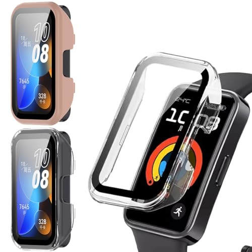 carinacoco 2 Stück PC-Hülle kompatibel mit Huawei Band 9/Band 8 mit Displayschutzfolie aus gehärtetem Glas, vollständige Abdeckung, hartes Polycarbonat, stoßfest, transparent + rosa carinacoco 2 Stück PC-Hülle kompatibel mit Huawei Band 9/Band 8 mit Displayschutzfolie aus gehärtetem Glas, vollständige Abdeckung, hartes Polycarbonat, stoßfest, transparent + rosa von carinacoco