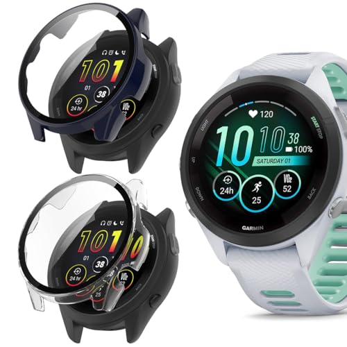 carinacoco 2er-Pack PC-Hülle, kompatibel mit Garmin Forerunner 265S, mit Displayschutzfolie aus gehärtetem Glas, vollständige Abdeckung, hartes Polycarbonat, stoßfest, Blau + Transparent carinacoco 2er-Pack PC-Hülle, kompatibel mit Garmin Forerunner 265S, mit Displayschutzfolie aus gehärtetem Glas, vollständige Abdeckung, hartes Polycarbonat, stoßfest, Blau + Transparent von carinacoco