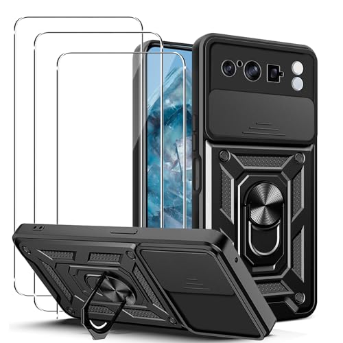 carinacoco Hülle für Google Pixel 8 Pro, Slide Camera Cover mit Drehbarem Fingerring Ständer Anti-Scratch Hard Armour Shell Stoßfest Bumper Cover mit 3 Panzerglas Schutzfolie, Schwarz carinacoco Hülle für Google Pixel 8 Pro, Slide Camera Cover mit Drehbarem Fingerring Ständer Anti-Scratch Hard Armour Shell Stoßfest Bumper Cover mit 3 Panzerglas Schutzfolie, Schwarz von carinacoco