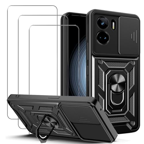 carinacoco Hülle für Honor 90 Lite, Slide Camera Cover mit Drehbarem Fingerring Ständer Anti-Scratch Hard Armour Shell Stoßfest Bumper Cover mit 3 Panzerglas Schutzfolie, Schwarz carinacoco Hülle für Honor 90 Lite, Slide Camera Cover mit Drehbarem Fingerring Ständer Anti-Scratch Hard Armour Shell Stoßfest Bumper Cover mit 3 Panzerglas Schutzfolie, Schwarz von carinacoco