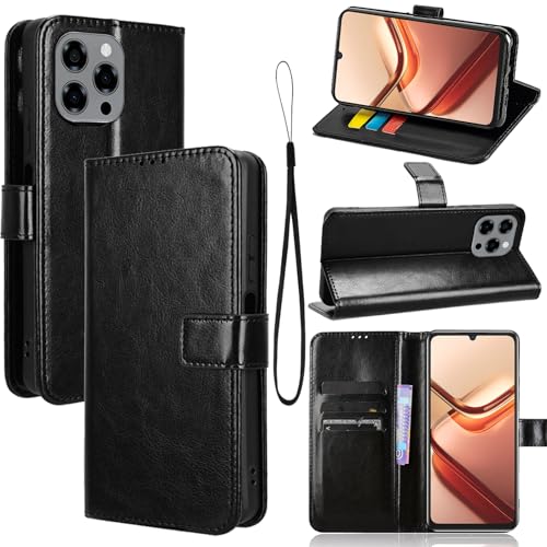 carinacoco Schutzhülle für DOOGEE Note 58, Premium Flip Folio Wallet + Inner Slim TPU Case, mit [Kartenfächern] und [Standfunktion], RFID-Blockierung, Magnetverschluss, stoßfeste Abdeckung, Schwarz von carinacoco