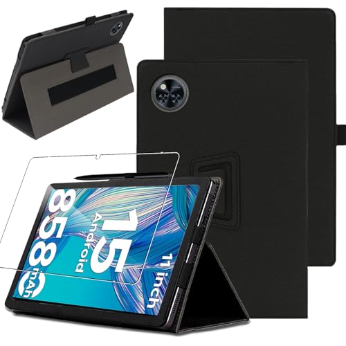 carinacoco Schutzhülle für DOOGEE U11/U11 Pro 27,9 cm (11 Zoll), mit 1 Displayschutzfolie, Premium-Leder-Folio, Klappständer, Anti-Drop-Tablet-Schutzhülle, mit Stifthalter und Handschlaufe, Schwarz von carinacoco