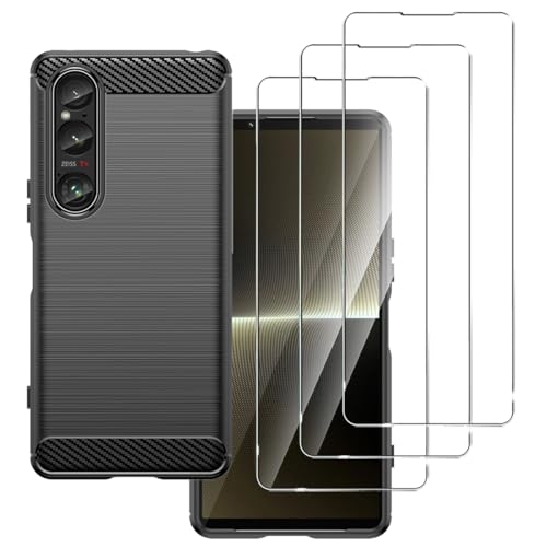 carinacoco Handyhülle Schutzhülle für Sony Xperia 1 VI mit 3 Displayschutzfolien aus gehärtetem Glas, weiche TPU-Kohlefaser-Textur, stoßfest, ultradünn carinacoco Handyhülle Schutzhülle für Sony Xperia 1 VI mit 3 Displayschutzfolien aus gehärtetem Glas, weiche TPU-Kohlefaser-Textur, stoßfest, ultradünn von carinacoco