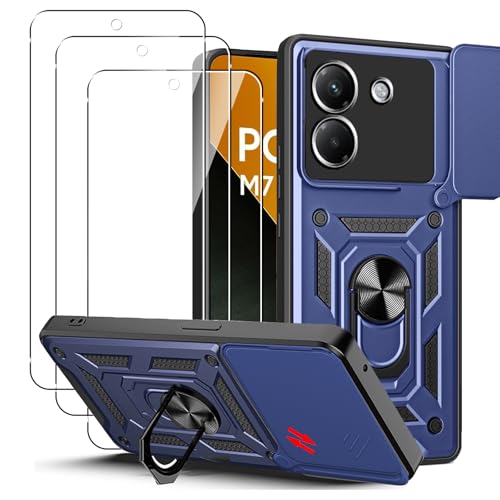 carinacoco Schutzhülle für Xiaomi POCO M7 Pro 5G mit 3 Displayschutzfolien aus gehärtetem Glas, mit Schiebe-Kamera-Abdeckung und Fingerring-Ständer, weiches TPU + hartes Polycarbonat, kratzfest carinacoco Schutzhülle für Xiaomi POCO M7 Pro 5G mit 3 Displayschutzfolien aus gehärtetem Glas, mit Schiebe-Kamera-Abdeckung und Fingerring-Ständer, weiches TPU + hartes Polycarbonat, kratzfest von carinacoco